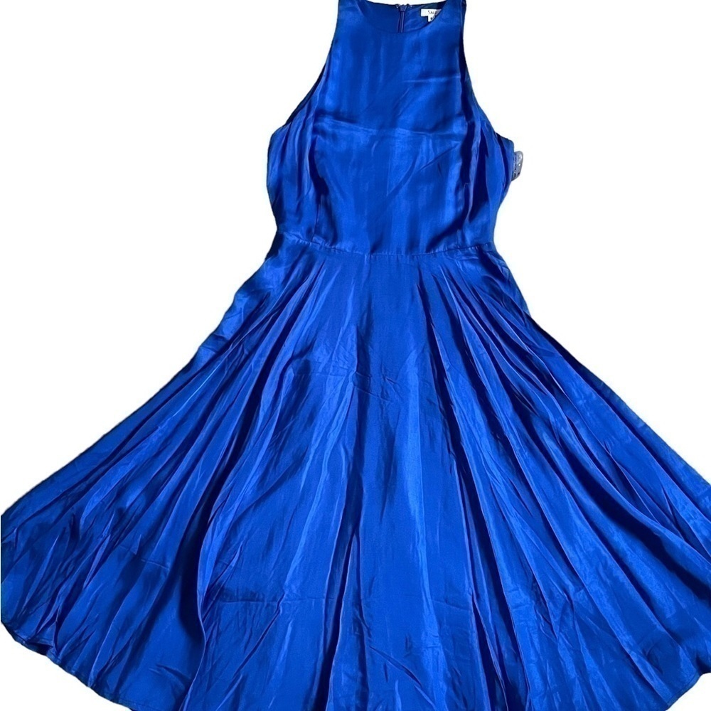 SAU LEE Satiny Knee Length Dress Sleeveless Lined Round Neck Zip Women’s 6 New